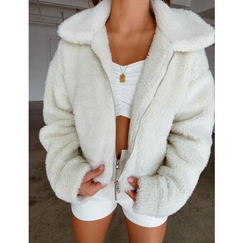 Teddy Coat Women Winter Faux Fur Coat Thick Plus Size Fluffy Pockets Plush Jacket Ladies Autumn Overcoat Outerwear