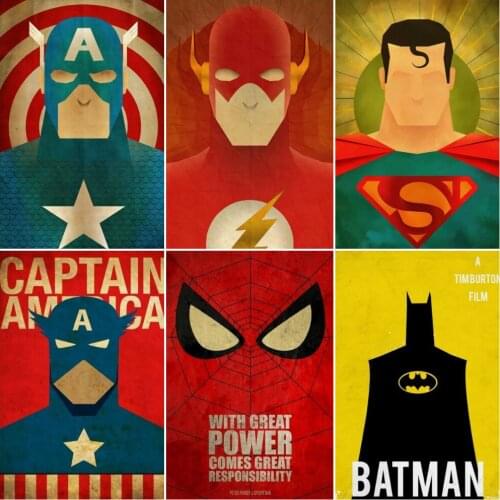 5D Diamond Painting Marvel Vintage Superheroes Iron Man Captain America Full Square Diamond Embroidery Mosaic Home Decoration