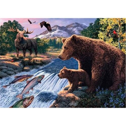5D DIY Diamond Painting "Animal Bear&Fish" Embroidery Full Round Diamond Cross Stitch Rhinestone Mosaic Painting Decor