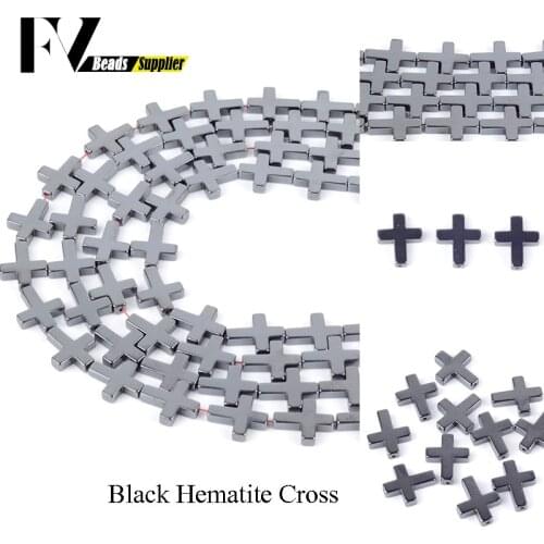 Natural Stone Beads Black Hematite Cross Charm Beads for Diy Bracelets Jewelry Making Necklace Pendants Accessories Wholesale