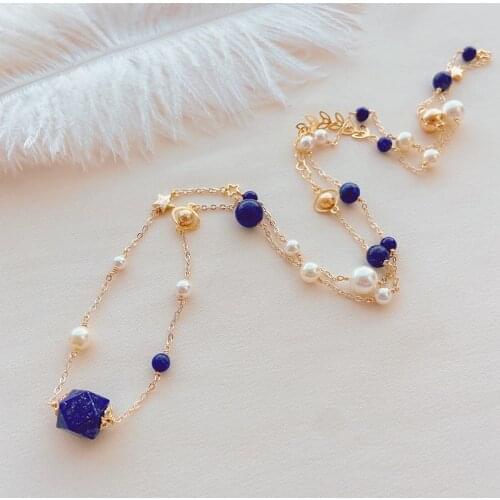 CCijiNG Natural Lazurite Pearl Sweater Chain With A Variety Of Ways To Wear The Belt Arbitrary Combination MY3502