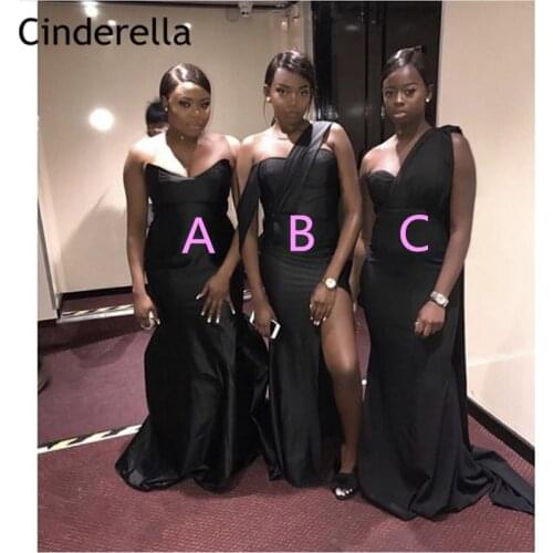 Black Bridesmaid Dresses With Zipper Back African Sleeveless Side Slit Floor Length Mermaid Satin Wedding Party Bridemaid Dress