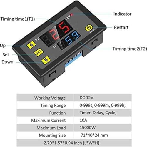 AC 110V-220V 12V/24V Cycle Time Timer Relay Voltmeter LED Dual Digital Display Timing Adjustable Power Supply Thermolator 0-999