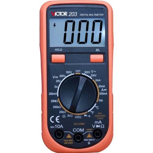 Digital Multimeter DC AC Voltage Current Resistance Temperature Tester Meter Celsius & Fahrenheit 2000 Counsts Manual Range