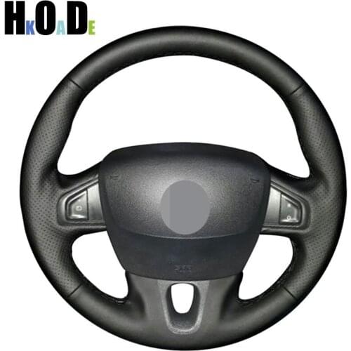 DIY Hand-stitched Black Genuine Leather Car Steering Wheel Cover for Renault Megane 2009-2014 Fluence Fluence ZE 2009-2016