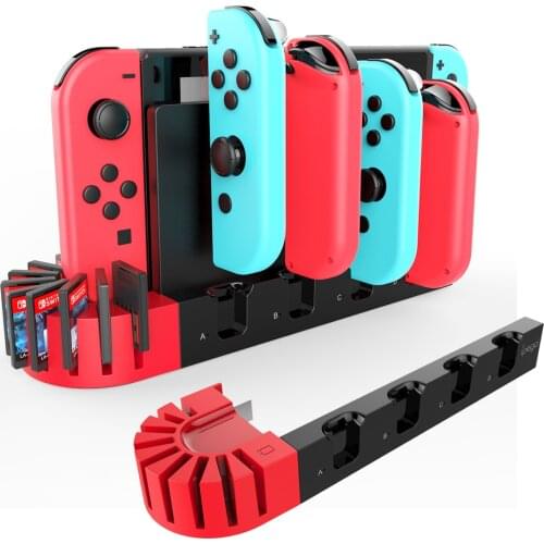 For Nintendo Switch Joy-con Charger 4 Port Controller Fast Charging Dock 9 Game Card Holder Slots Direct Plug To Charge