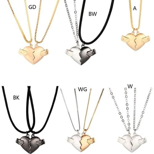 Hot Lovers Heart Pendant Chain Couple Necklace Strong Magnetic Distance 2Pcs/set