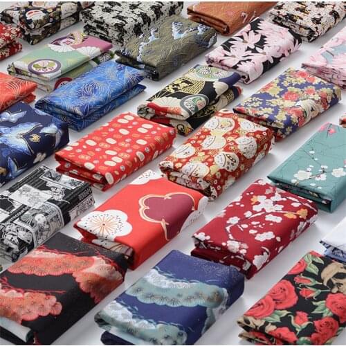 Japanese Style Kimono Cheongsam Cloth for Dress Patchwork Home 100% Cotton Fabric Gilding Printing Textile Material 140*50cm