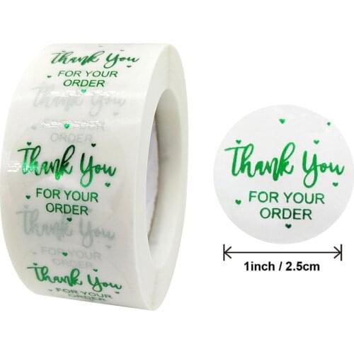 Round Gold Stamping Green "THANK YOU FOR YOUR ORDER" Stickers seal labels 50-500pcs scrapbooking for Package stationery sticker