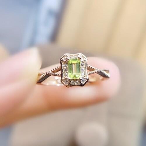 Natural real peridot small rectangle ring Per jewelry 925 sterling silver 3*5mm 0.6ct gemstone Fine jewelry Women rings J216811