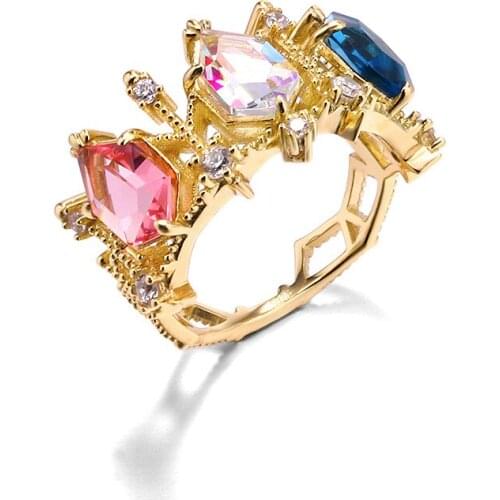 【MeiBaPJ】 Retro Palace Style Aurora Crystal Lamp Ring S925 Sterling Silver Ring Jewelry Temperament all-match for Women