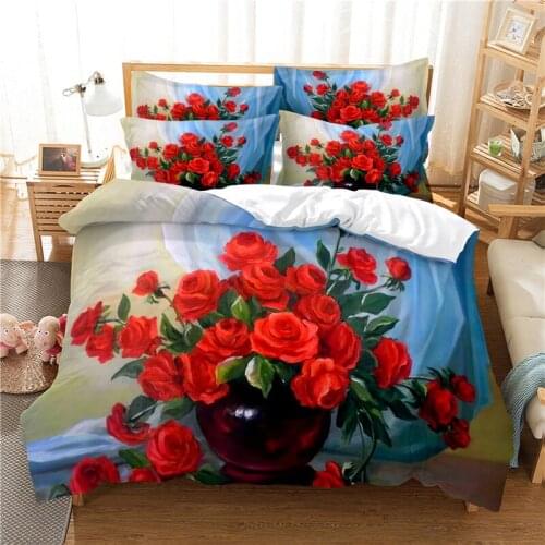 Fashion Flower Bedding Set Luxury Floral Duvet Cover With Pillowcase Soft Comforter Bedding Sets Red Rose Bed Linen Drop Ship
