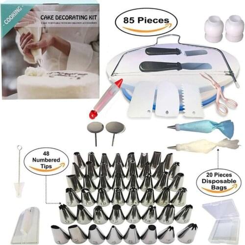 85pcs Cake Decorating Tools Kit Turntable Pastry Nozzles For Cream Confectionery Bags Icing Piping Nozzles Tips Baking Tools