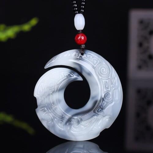 Hetian jade smoke jade turns the tide pendant blue and white jade turns the tide