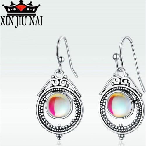 New Ethnic Bohemia Dangle Drop Moonstone Earrings For Women Tibetan Rhod Earring Vintage Earings Fashion Jewelry Party Gifts