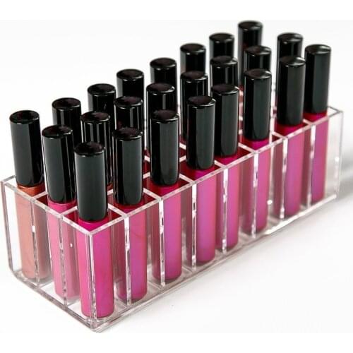 Acrylic Lip Gloss Container 24 Lattices Lipstick Organizer Makeup Nail Polish Storage Box Cosmetics Display Rack Lipstick Holder