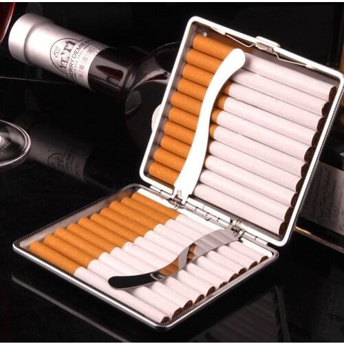 Portable Leather Cigarette Box for 20pcs Cigarettes Stainless Steel Tobacco Cigarette Box Cigarette Tools Cigars Cigarette Cases