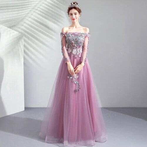 Purple Elegant Tulle Sexy Evening Dresses 2020 3D Flowers Sweetheart Prom Dress Appliqus Women Formal Party Long Party Gowns