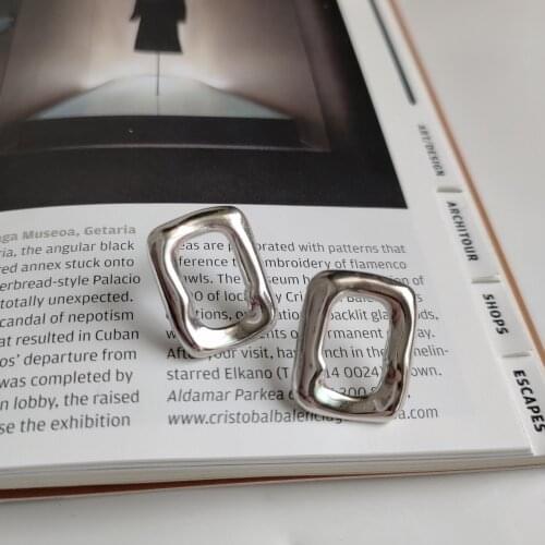 Korean Fashion 925 Sterling Silver Irregular Hollow Out Rectangular Stud Earrings Geometrical Earrings Minimalist Women Ear Post