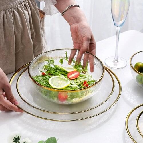 Phnom Penh Glass Plate Transparent Fruit Plate Household Creative Net Red Tableware Salad Bowl Large Nordic-Style Steak Plate