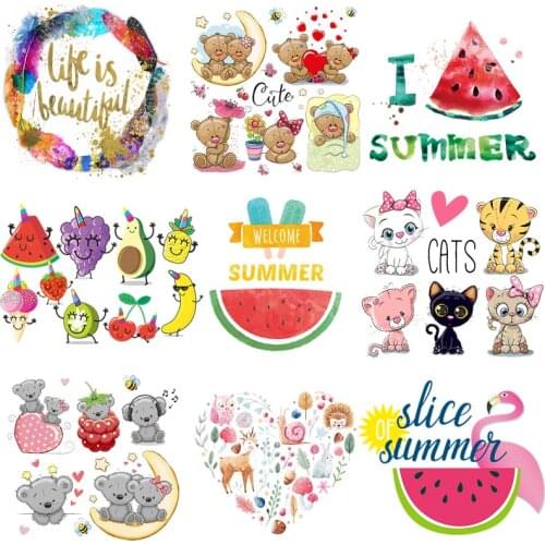 Cartoon Watermelon Printed Transfer For Clothing Iron On Cute Bear Heat Transfer For Clothes Appliques Stickers For DIY T-shirt
