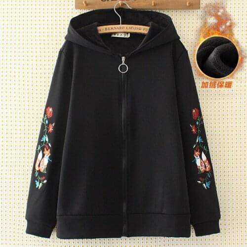 Fat mm autumn and winter new 2017 large size Harajuku wind jacket female bf loose embroidery plus velvet padded jacket