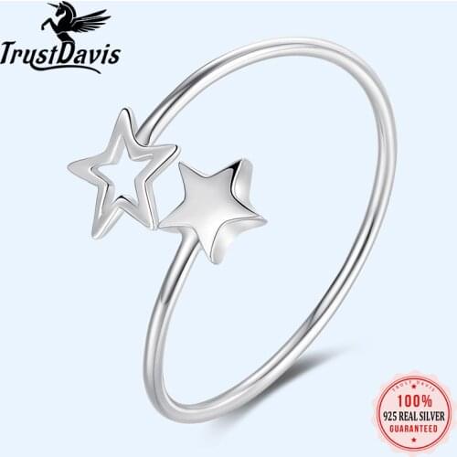 Trusta 2019 New 100% 925 Sterling Real Silver Fashion Women 2 Star Rings Size 5 6 7 Wonderful Gift For Girls Teens Ladys DS587