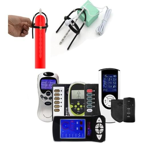 BDSM Electric Shock Urethral Sound Catheter Penis Plug Electro Stimulation Bead Massage Cock Ring Penis Expand Male Sex Tool