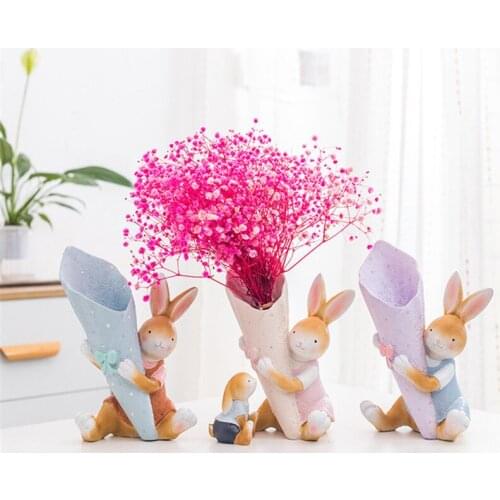 Cute Rabbit Resin Flower Pot Vase Home Decoration Pen Holder Makeup Brush Storage Decorative Ornaments Flower Arrangement