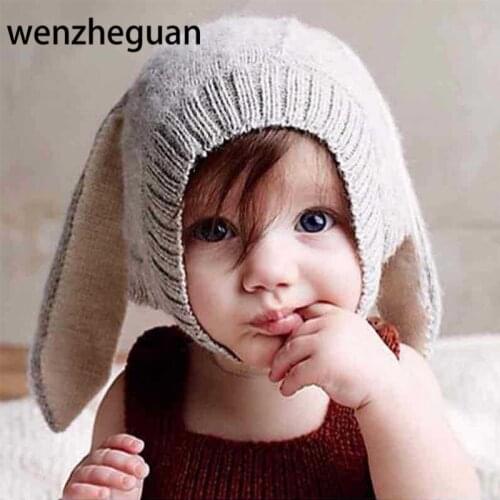 Knitted Kids Rabbit Ears Caps Autumn Winter Baby Girls Hats Lovely Toddlers Beanies Cap for Baby Photography Props