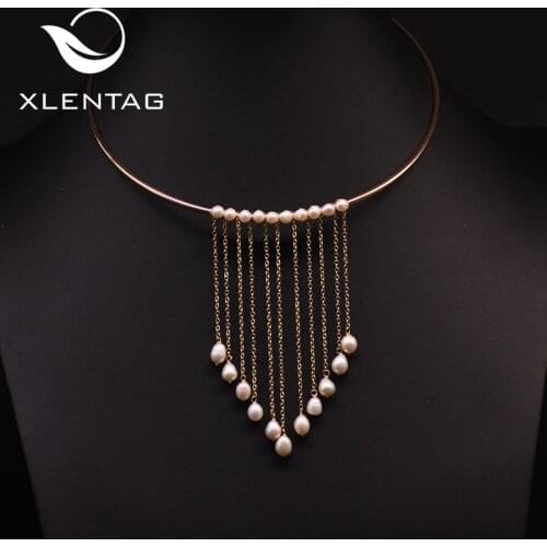 Xlentag Handmade Natural Fresh Water Pearl Tassel Choker Necklace For Women Wedding Engagement Gothic Necklace Jewelry GN0183