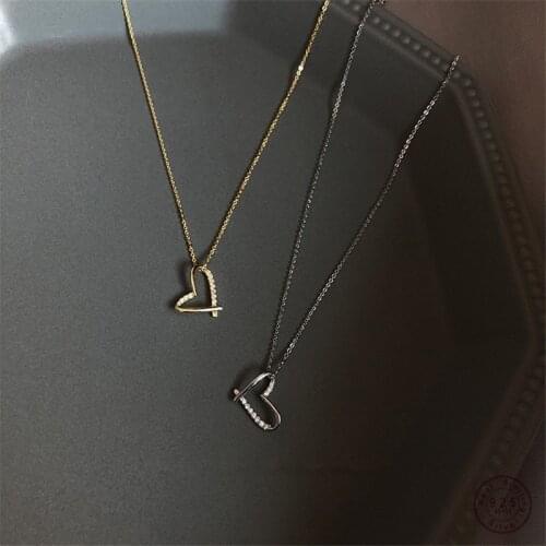 925 Sterling Silver Simple Line Heart Pendant 14k Gold Clavicle Chain Necklace For Women Fashion Girlfriend Jewelry Gift