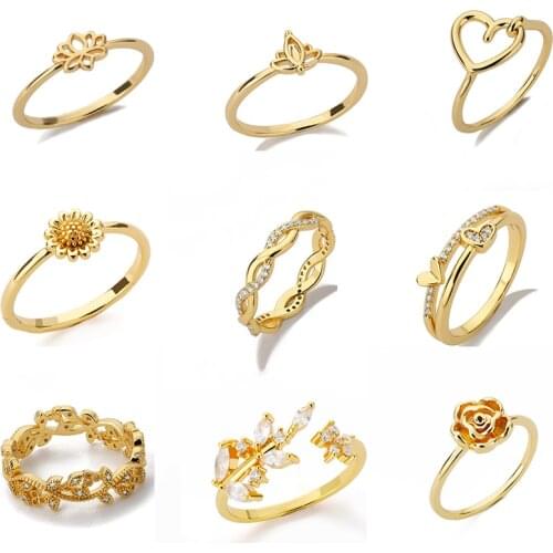 Rings for Women Gold Double Layers Shine Love Heart Elegant Micro Inlaid Cubic Zircon Charm Bague Anillos Pendant Gift Jewelry