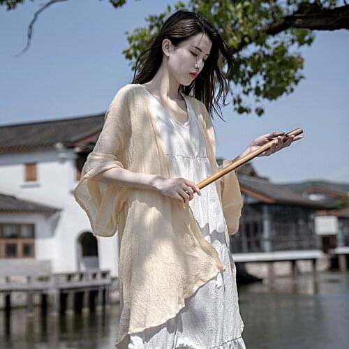 QPFJQD Ladies Solid Color Irregular Length Jacket Outerwear Long Style Women 2021 Chiffon Loose Summer Coat Plus Size