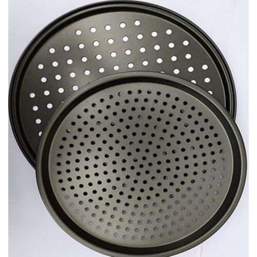 1 Pcs 32cm Carbon Steel Pizza Pan Tray Mould Bakeware Baking Tool Non-stick Pizza Baking Pan Mesh Tray Plate Round Deep Dish
