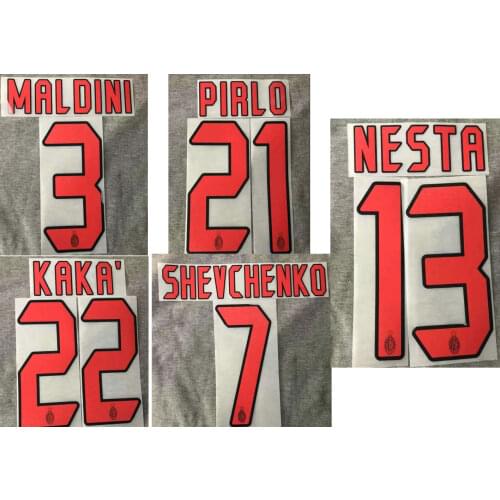 2006 2007 Nameset #22 KAKA #21 PIRLO #80 RONALDINHO #13 NESTA #7 Shevchenko #3 MALDINI Nameset Printing Soccer Patch