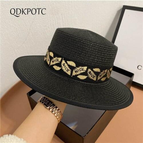 2021 Hat Summer New Men Women Straw Sun Hats Fashion Leaves Webbing Decoration Couple Models Casual Shading Jazz Cap QDKPOTC