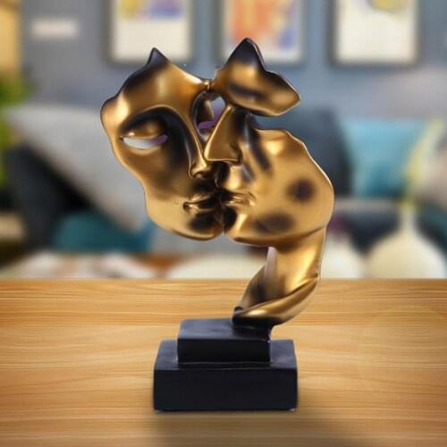 27cm ResinKissing Couple Mask Figurines For Interior Nordic Golden Abstract Statue Home Decoration Office Living Room Decoration