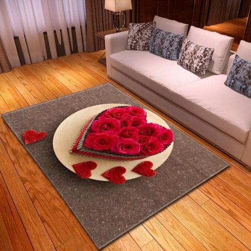 3D Love Pattern Printed Carpets Wedding Party Area Rug Valentines Day Home Decor Carpet Mat Antiskid Flannel Soft Floor Hallway