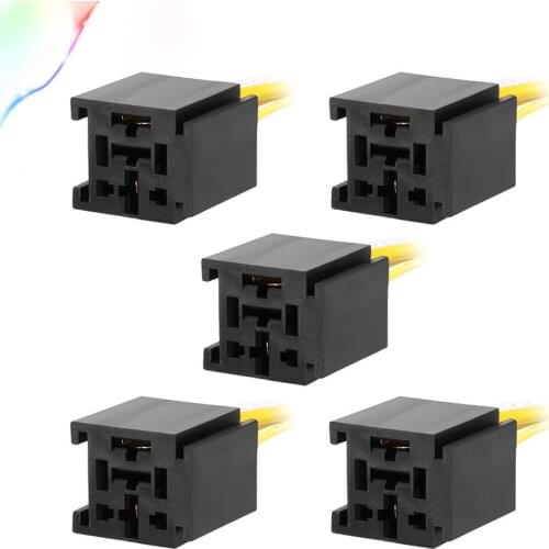 5pcs DC 12V/24V 80A 4 Terminals Relay Socket Harness Connector for Auto Car