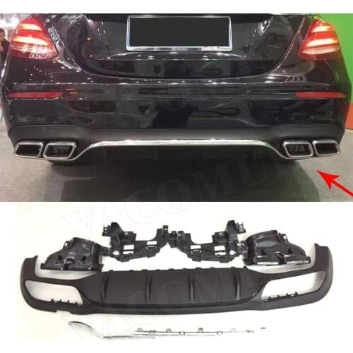 For E Class PP Rear Bumper Lip Diffuser with Exhaust Tips for Benz W213 E200 E300 E43 Sport Change to E63 AMG look 2017-2019