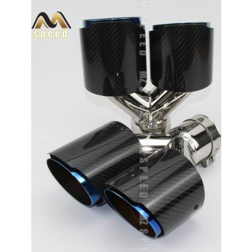 Car Accessories 304 stainless steel blue and bright carbon fiber y-type double outlet straight edge exhaust pipe tailpipe