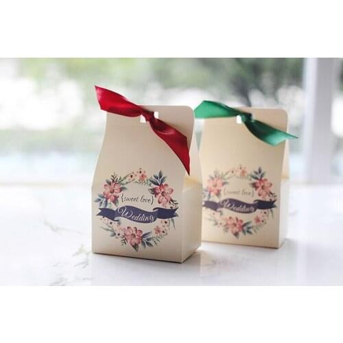 Free Shipping 50 X Sweet Love Wedding Candy Box Champange Flower Gift Box Wedding Party Deco Supply