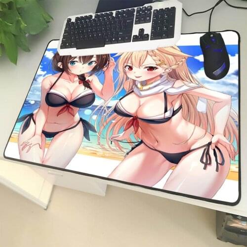 XGZ Large Size Mousepad Lock Edge Anime Beach Sister Laptop PC Table Mat Swimsuit Temptation Girl Rubber Non-slip Universal