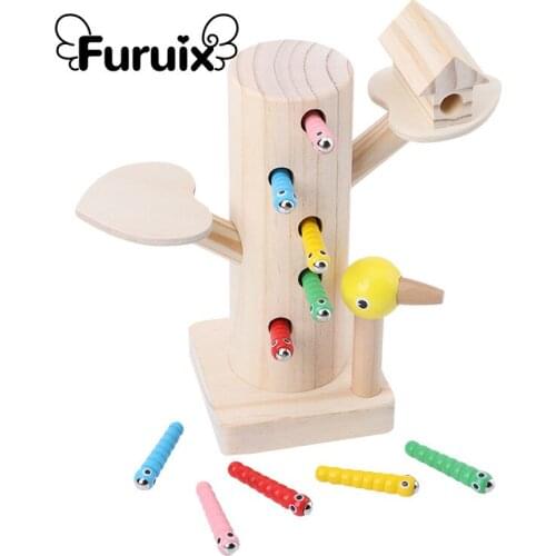 2021 Wooden Magnetic Catch Worms Toys,Fine Motor Skill Preschool Toys, Color Cognition Coordination Exercise Learning Tool