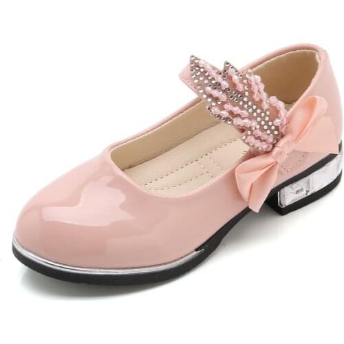 Children Shoes Girls Dance Princess Girls Leather Shoes High Heels Dancing Shoes Forparty Sweet Feather Fashion Chic Bow-knot