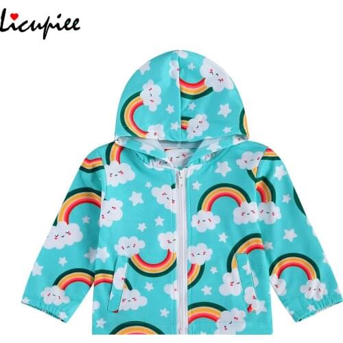 Kids Girls Fashion Rainbow Print Hoodie Casual Long Sleeve Zipper Top for Children Baby Girls 1-5 Years