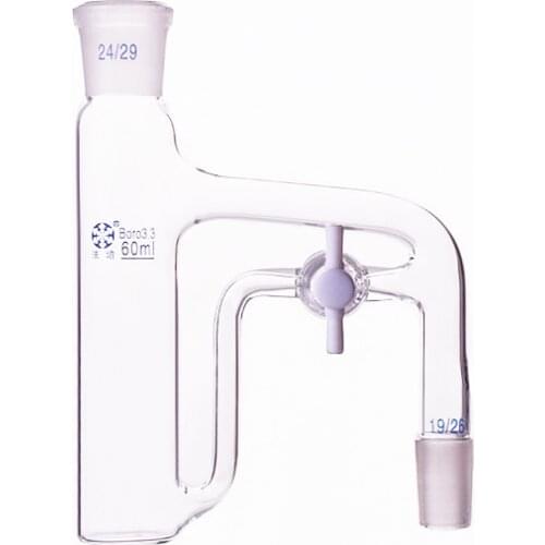 Continuous liquid-liquid extractor,Capacity 60ml,Female 24/29,Male 19/26,Description liquid-liquid extractor,PTFE switch valve