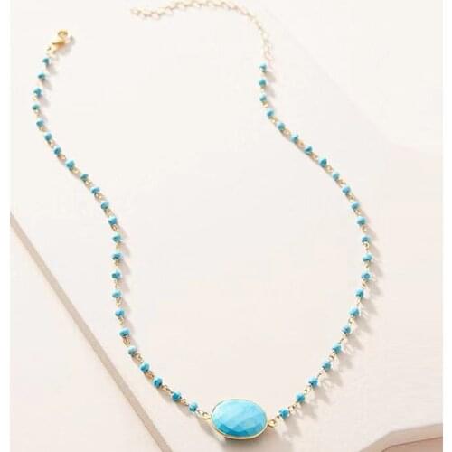 Porcelain Pink Luxury Blue Crystal Necklace Gift for Girls For Women Charm Collier Bohemian Faceted Beads Trendy Accessories New
