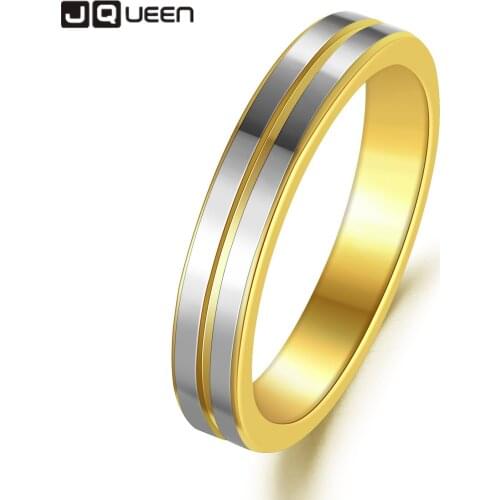 JQUEEN 4mm Plane Middle Groove Inner Ring Gold Surface Polished Tungsten Steel Ring Men Wedding Jewellery